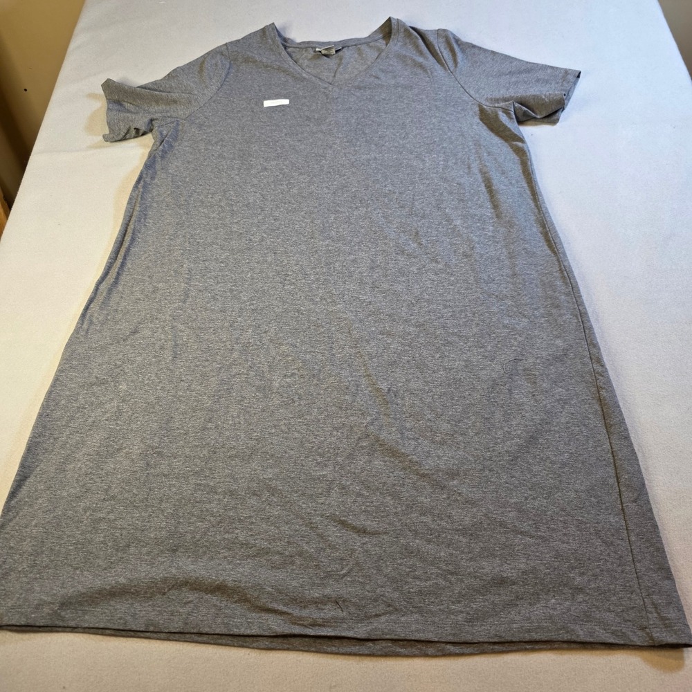Catherines Heather Gray V-Neck T-Shirt Dress Plus Size 1X Short Sleeve Knit